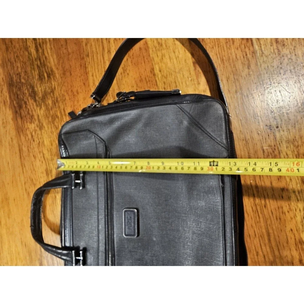 Tumi Briefcase Ashton Collins Zip Coated Canvas Textured Grey Laptop Case